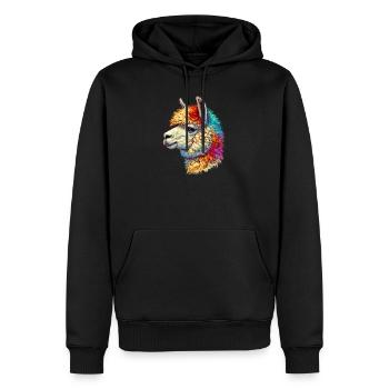 Alpaka - Männer Premium Bio Hoodie - Schwarz - Vorne - Nico (187cm)