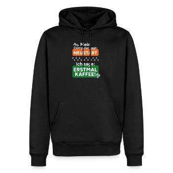 Computer sagt Neustart Ich sage erstmal Kaffee! - Männer Premium Bio Hoodie - Schwarz - Vorne - Nico (187cm)