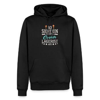 So sieht ein richtig cooler Lagerist aus - Männer Premium Bio Hoodie - Schwarz - Vorne - Nico (187cm)