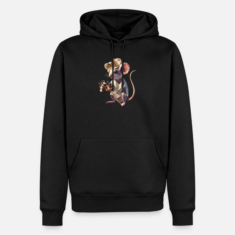 Cowboy-Maus mit Steckenpferd - Männer Premium Bio Hoodie - Schwarz