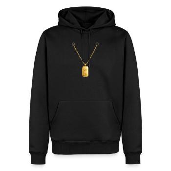 Goldbarren Kettenanhänger  - Männer Premium Bio Hoodie - Schwarz - Vorne - Nico (187cm)