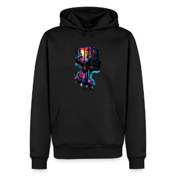 Silhouette / Wald / Porträt / Bäume / Person - Männer Premium Bio Hoodie - Schwarz - Vorne - Nico (187cm)