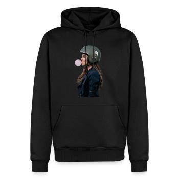 Coole Motorradfahrerin Bikerin kaut Kaugummi - Männer Premium Bio Hoodie - Schwarz - Vorne - Nico (187cm)