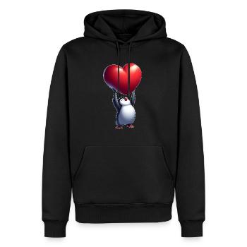 Pingouin amoureux Coeur Saint-Valentin - Sweat à capuche Premium bio Homme - noir - Devant - Nico (187cm)