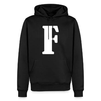 F - Men’s Premium Organic Hoodie - black - Front - Nico (187cm)