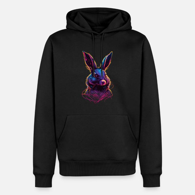 Hase Synthwave 80 s Geschenk - Männer Premium Bio Hoodie - Schwarz
