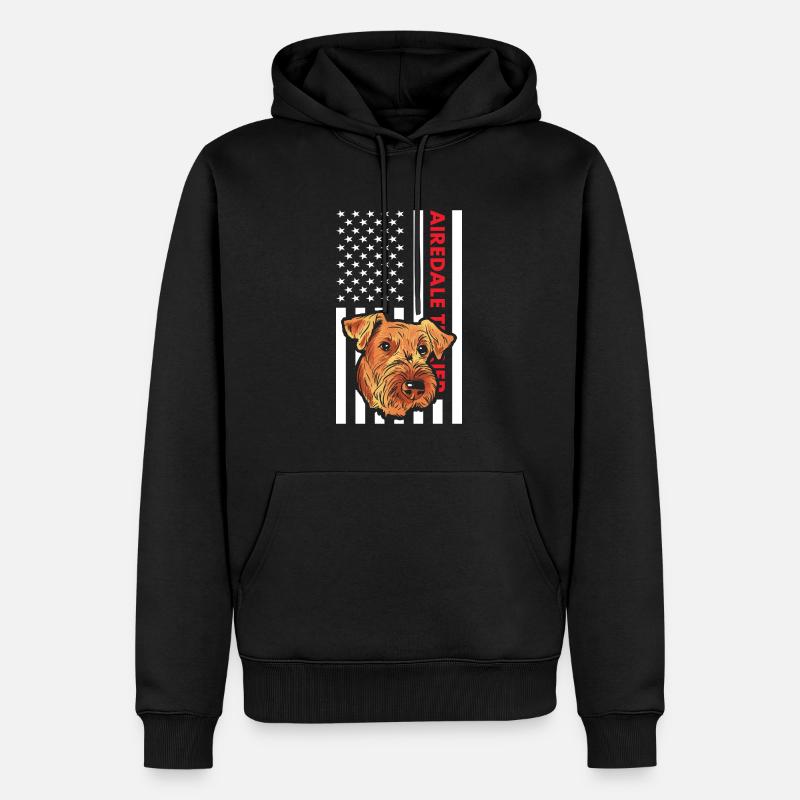Airedale Terrier Us drapeau - Sweat à capuche Premium bio Homme - noir