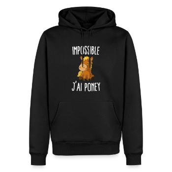 Impossible j'ai poney - Sweat à capuche Premium bio Homme - noir - Devant - Nico (187cm)