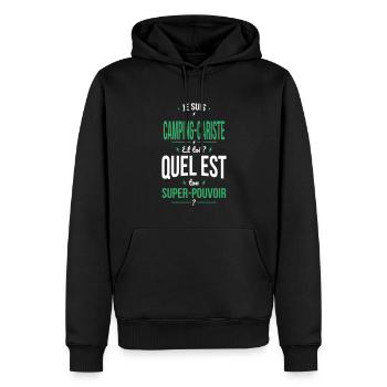Je suis camping-cariste - Super-pouvoir - Sweat à capuche Premium bio Homme - noir - Devant - Nico (187cm)
