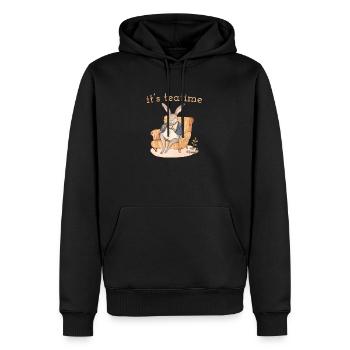 Hase Helene: Teepause in Eleganz - Männer Premium Bio Hoodie - Schwarz - Vorne - Nico (187cm)