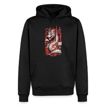 Feuer Drache Japan Ukiyo-E Otaku Kunststil - Männer Premium Bio Hoodie - Schwarz - Vorne - Nico (187cm)