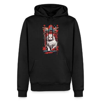 Vintage Japon Chat Ukiyo-E Rétro Design - Sweat à capuche Premium bio Homme - noir - Devant - Nico (187cm)