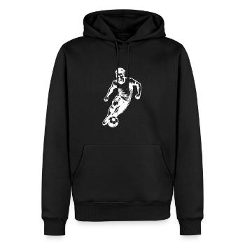 Schneller Fussballspieler mit Ball im Angriff - Männer Premium Bio Hoodie - Schwarz - Vorne - Nico (187cm)