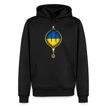 UKRAINE | FLAG | URBAN SYNTHETICS - Männer Premium Bio Hoodie - Schwarz - Vorne - Nico (187cm)