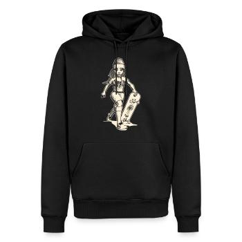 Fille qui court avec skateboard et œil qui voit tout. - Sweat à capuche Premium bio Homme - noir - Devant - Nico (187cm)