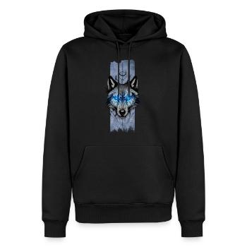 Gardien lunaire : Regard radieux du loup - Sweat à capuche Premium bio Homme - noir - Devant - Nico (187cm)
