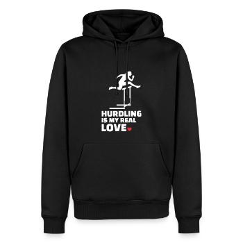 J’aime les obstacles - Sweat à capuche Premium bio Homme - noir - Devant - Nico (187cm)