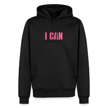 T-Shirt "I CAN AND I WILL" - raspberry - Männer Premium Bio Hoodie - Schwarz - Vorne - Nico (187cm)