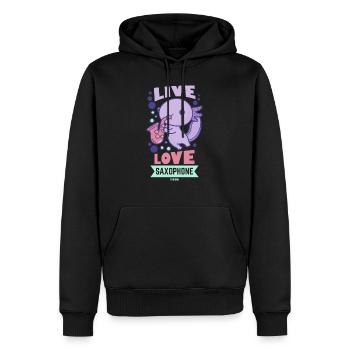 Live Love Saxophones - Sweat à capuche Premium bio Homme - noir - Devant - Nico (187cm)