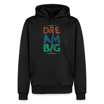 Travailler dur Rêver grand - Sweat à capuche Premium bio Homme - noir - Devant - Nico (187cm)