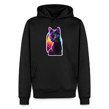 chat noir et effet néon - Sweat à capuche Premium bio Homme - noir - Devant - Nico (187cm)