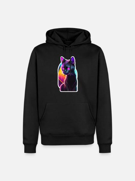 chat noir et effet néon - Sweat à capuche Premium bio Homme - noir