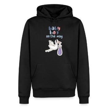 Baby boy on the way mit Storch - Männer Premium Bio Hoodie - Schwarz - Vorne - Nico (187cm)