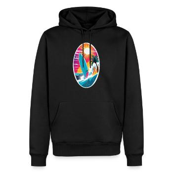 surf plage palmier soleil vacances - Sweat à capuche Premium bio Homme - noir - Devant - Nico (187cm)