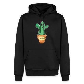 Süßer Kaktus mit Topf und Schild - free hugs - Männer Premium Bio Hoodie - Schwarz - Vorne - Nico (187cm)