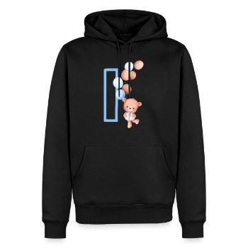 Lettre i bleue ours - Sweat à capuche Premium bio Homme - noir - Devant - Nico (187cm)