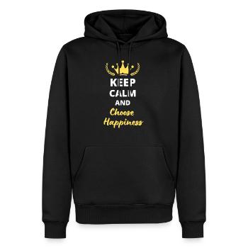 "Bleib ruhig und wähle das Glück" - Happiness - Männer Premium Bio Hoodie - Schwarz - Vorne - Nico (187cm)