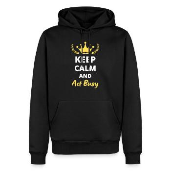 "Keep Calm and Act Busy" - Humor und professionelle Faulheit - Männer Premium Bio Hoodie - Schwarz - Vorne - Nico (187cm)