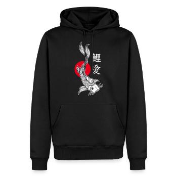 Koi illustration point rouge écriture japonaise - Sweat à capuche Premium bio Homme - noir - Devant - Nico (187cm)