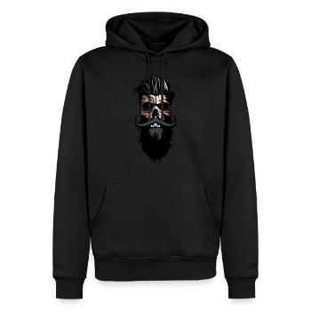 tete de mort hipster skull crane barbe barbu moust - Sweat à capuche Premium bio Homme - noir - Devant - Nico (187cm)