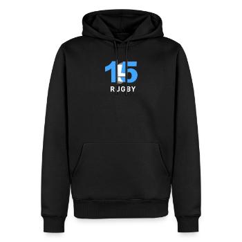 RUGBY 15 bleu et blanc - Sweat à capuche Premium bio Homme - noir - Devant - Nico (187cm)
