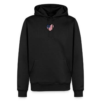 Drapeau américain Coeur de drapeau américain en détresse - Sweat à capuche Premium bio Homme - noir - Devant - Nico (187cm)