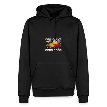 Juste un garçon qui aime la nourriture Korean Corn Dogs - Sweat à capuche Premium bio Homme - noir - Devant - Nico (187cm)