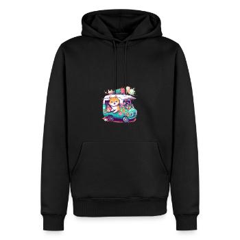 Dog Shiba Inu traveling on a bus with flowers - Men’s Premium Organic Hoodie - black - Front - Nico (187cm)