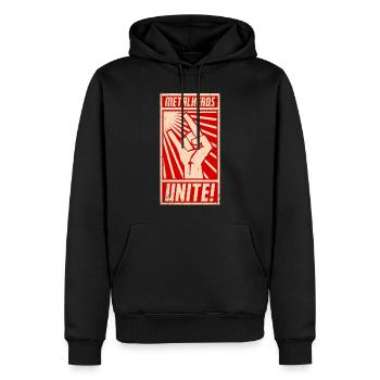 Metalheads, unissez-vous ! | Style d’affiche de propagande - Sweat à capuche Premium bio Homme - noir - Devant - Nico (187cm)