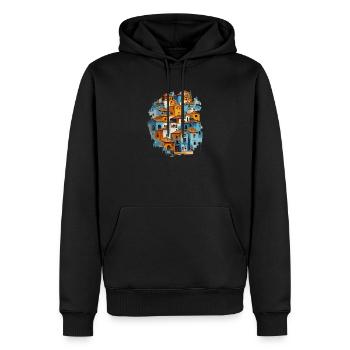 Village bleu avec tuiles orange - Sweat à capuche Premium bio Homme - noir - Devant - Nico (187cm)