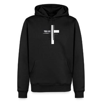 Christian Clothing | LOVED - Faith - Men’s Premium Organic Hoodie - black - Front - Nico (187cm)