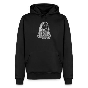 Jesus Kopf hellgrau - Männer Premium Bio Hoodie - Schwarz - Vorne - Nico (187cm)