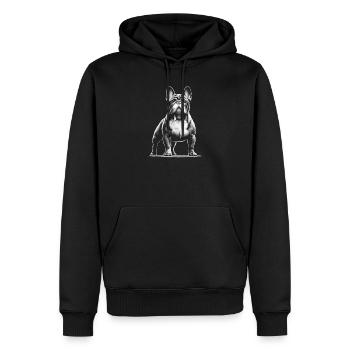 Bouledogue français fort dans une pose fière - Sweat à capuche Premium bio Homme - noir - Devant - Nico (187cm)