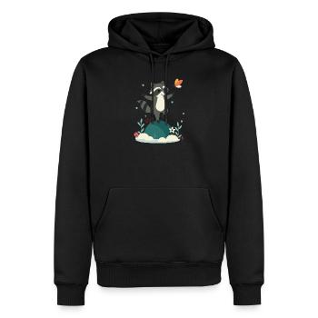 Verspielter tanzender Waschbär mit Schmetterling - Männer Premium Bio Hoodie - Schwarz - Vorne - Nico (187cm)
