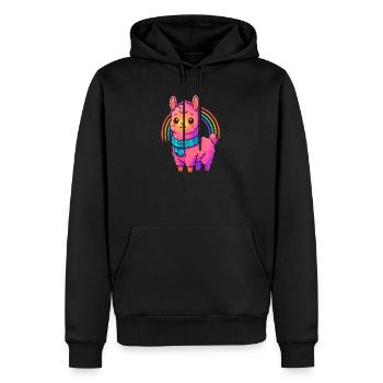 Süßes Kleines Lama Design | Comic Neon Tiermotiv - Männer Premium Bio Hoodie - Schwarz - Vorne - Nico (187cm)