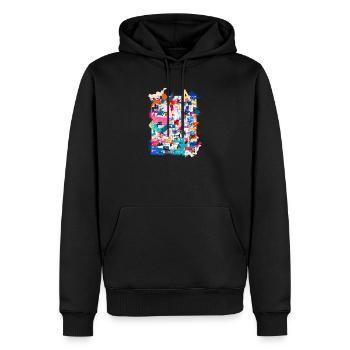 Muster ,Pop Art , Art,Collage, kunst,zeitung, typo - Männer Premium Bio Hoodie - Schwarz - Vorne - Nico (187cm)