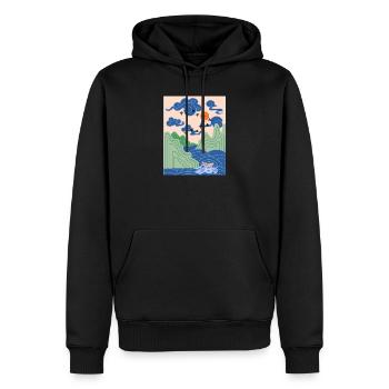Korean Art Design mit Kranichen & Origami Boot - Männer Premium Bio Hoodie - Schwarz - Vorne - Nico (187cm)