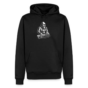 DJ Chimp im Hoodie spielt Keyboard-Musik - Männer Premium Bio Hoodie - Schwarz - Vorne - Nico (187cm)