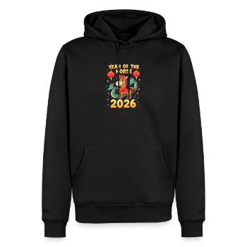 Nouvel An chinois du cheval 2026 - Sweat à capuche Premium bio Homme - noir - Devant - Nico (187cm)