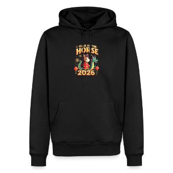 Nouvel An chinois du cheval 2026 - Sweat à capuche Premium bio Homme - noir - Devant - Nico (187cm)